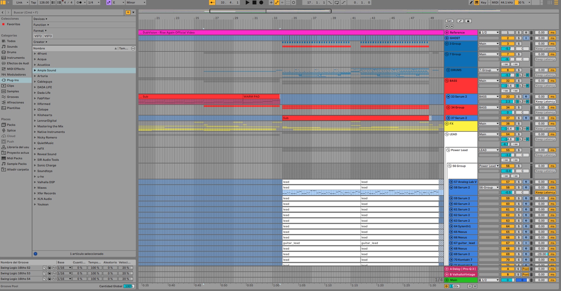 Arrangement completo de una sesión de Ableton Live