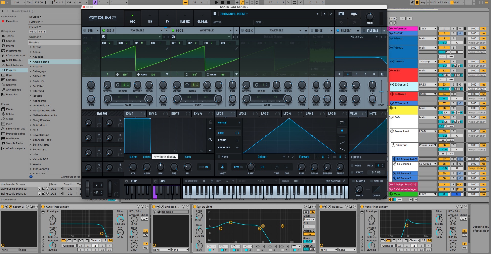 Cadena de sonido con Serum abierto sobre el mezclador